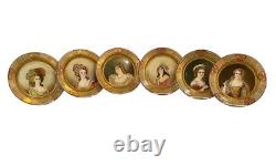 Rare Set Of 6 Sevres 24k Gold Portrait 12 Dinner Cabinet Plates