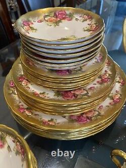 Rare Vintage Royal Chelsea Golden Rose Dinner set for 8. Mint