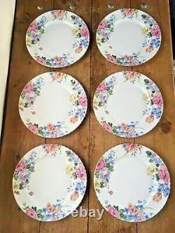 Rare Vintage Set Of 6 Royal Albert China Beatrice Gilded Floral Dinner Plates