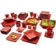Red Dinnerware Set 45 Piece Square Banquet Plates Dishes Bowls Kitchen Dinner