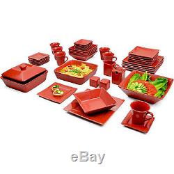 Red Dinnerware Set Square Kitchen Banquet 45 Piece Dinner Plates Cups Dishes