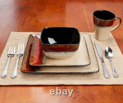 Red & Gold 32-Piece Dinnerware Set Old Square Dip-Dyed 8 Place Setting
