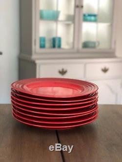 Red Le Creuset Dinner Plates Stoneware Cerise/Cherry Red Set of 8 Used 12