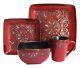 Red Square Dinnerware Set Service For 4 Stoneware Dinner Salad Plates Bowls Mugs