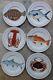 Richard Bramble Jersey Pottery Rare Set Of 6 Fish Dinner Plates Made In England