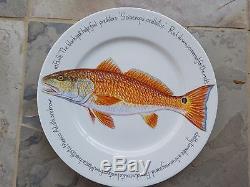 Richard Bramble Jersey Pottery Rare Set Of 6 Fish Dinner Plates Made In England