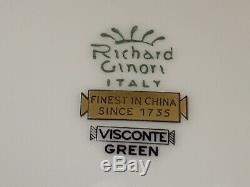 Richard Ginori Visconte Green Dinner Plates 10 3/8 Dia Set of 13 Gold Rim