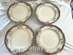 Robert Stanley Home Collection Dinner Plates Maroon Plaid and Wheat- Set of 4