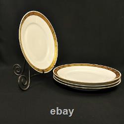 Rosenthal 9 7/8 Dinner Plates Set of 4 Wide Band of Gold withBlack Floral 1910's
