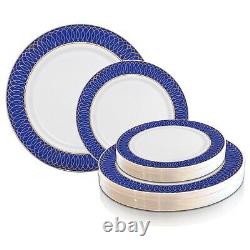 Round Spiral Rimmed Disposable Plastic Plates Wedding Party Value Sets 120 pcs