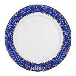 Round Spiral Rimmed Disposable Plastic Plates Wedding Party Value Sets 120 pcs