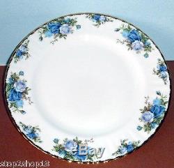 Royal Albert MOONLIGHT ROSE Dinner Plate SET OF 4 Blue Roses Gold Trim New