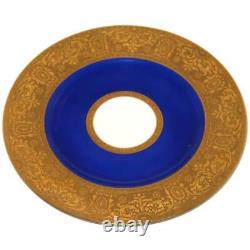 Royal Bavarian Hutschenreuther Gold Encrusted Blue Dinner Plate 10.75 LOT OF 12