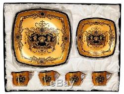 Royal Porcelain Medusa Yellow 16-pc Dinner Set, 24K Gold Plated Bone China