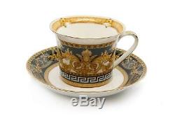 Royalty Porcelain 16-pc Dinner Set, Greek Amphora, Premium Bone China (Black)