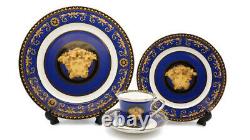 Royalty Porcelain 16-pc Dinner Set Maskarone, Greek Key Set For 4 (Blue)