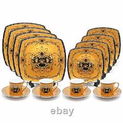 Royalty Porcelain 16-pc Luxury Yellow, Greek Key Dinner Set, 24K Gold Medusa
