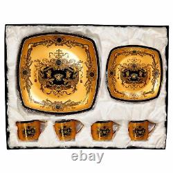 Royalty Porcelain 16-pc Luxury Yellow, Greek Key Dinner Set, 24K Gold Medusa