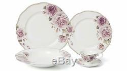 Royalty Porcelain 20-pc Pink Rose Dinner Set for 4, 24K Gold
