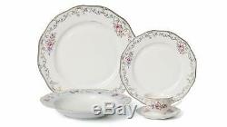 Royalty Porcelain 20-pc Romantic Bloom Dinner Set for 4, 24K Gold-Plated