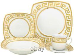 Royalty Porcelain 20-pc Square Dinner Set Greek Key, Bone China Porcelain