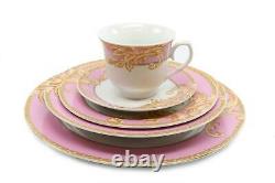 Royalty Porcelain 49-pc Dinner Set Pink Acanthus, Vintage Pink Banquet Set for 8