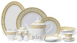 Royalty Porcelain 57-pc Dinner Set, Greek Key Pattern, Bone China (Gold)