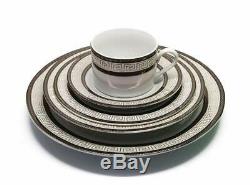 Royalty Porcelain Black Greek Key 57-pc Dinnerware Set for 8, Bone China