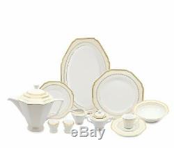 Royalty Porcelain Gold Geometry 57-pc Banquet Dinnerware Set for 8, Bone China