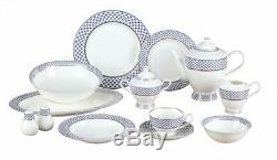 Royalty Porcelain VILLA AZURE 57-pc Banquet Dinnerware Set for 8, Bone China