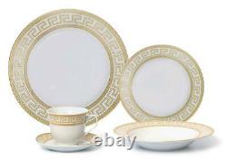 Royalty Porcelain Vintage Gold 57-pc Dinnerware Set'Greek Key Gold', Bone China
