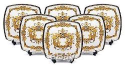 Royalty Porcelain White 10 Dinner Plates, Luxury Greek Key 24K Gold, Set of 6