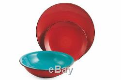 Rustic Stoneware Dinner Set 18 Pcs Multi Color Dinnerware Kitchen Plates Bowls