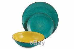 Rustic Stoneware Dinner Set 18 Pcs Multi Color Dinnerware Kitchen Plates Bowls