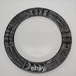 SAKURA Batik Dinner Plate & Serving Bowl Set vtg Black White Tribal Southwestern