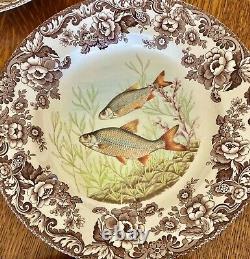 SALE Spode WOODLAND Stream Porcelain FISH Plates SET OF 6 Dinner Size 10.5