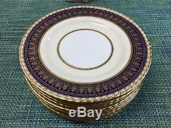SET 10 GOLD ENCRUSTED DINNER PLATES MINTON(S) CHINA Pa2110 COBALT BLUE GADROON