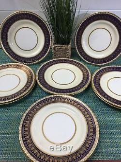 SET 10 GOLD ENCRUSTED DINNER PLATES MINTON(S) CHINA Pa2110 COBALT BLUE GADROON