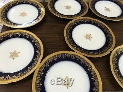 SET 11 Haviland Limoges France COBALT BLUE & GOLD ENCRUSTED 9.75 DINNER Plates