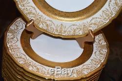SET/11 Wm GUERIN Limoges GOLD ENCRUSTED CREAM LARGE 11 DINNER CHARGER PLATES