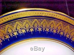 (SET OF 12) Aynsley China SIMCOE Cobalt Blue Gold 10.5 DINNER PLATE s EXCELLNT