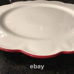 SET OF 6 Williams Sonoma AERIN Scalloped Dinner Chargers Plates Red Rimmed NEW