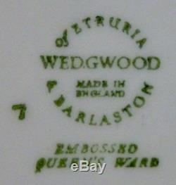 SET OF 9 Wedgwood Embossed Queensware Celadon Green on Cream DINNER PLATES