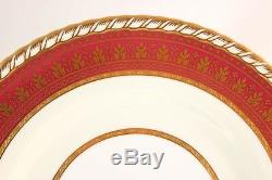 SET(S) 6 GOLD ENCRUSTED DINNER PLATES MINTON CHINA Pa2110 MAROON CREAM GADROON
