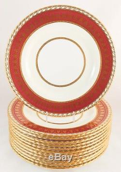 SET(S) 6 GOLD ENCRUSTED DINNER PLATES MINTON CHINA Pa2110 MAROON CREAM GADROON