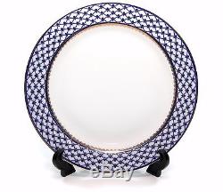 SET of 6 Dinner Plates 10.5 Lomonosov Porcelain Russian Cobalt Blue Net, 24K