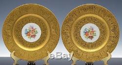 Stunning Set Of 12 Heavily Etched Gold Gilt Royal Bavaria Dinner Service Plates