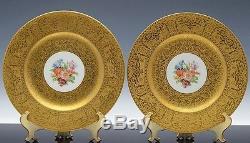 Stunning Set Of 12 Heavily Etched Gold Gilt Royal Bavaria Dinner Service Plates
