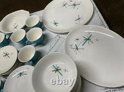 Salem North Star Atomic Starburst Turquoise Dinner Plates Set 100 New Old Stock