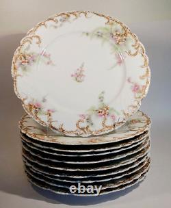 Set 10 Theodore Haviland Limoges Dinner Plates Pink w White Daisy Gilt Rims